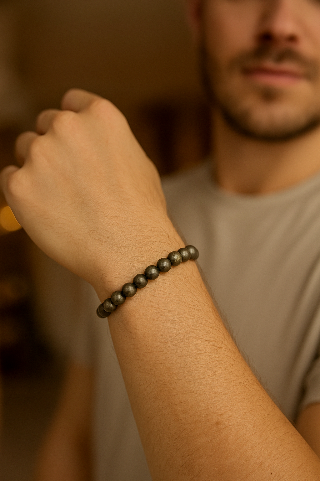 Sertifikalı Pirit 8 mm Doğal Taş Misinalı Bileklik