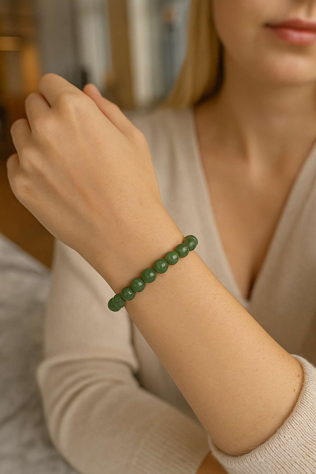 Sertifikalı Yeşil Apatit 8 mm Doğal Taş Bileklik
