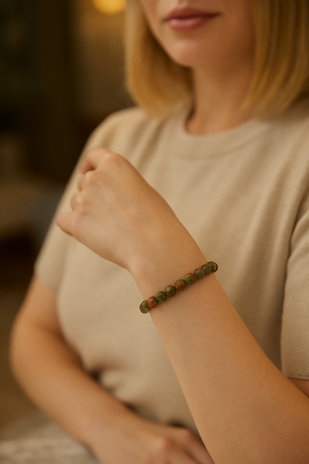 Sertifikalı Unakit 8 mm Doğal Taş Bileklik