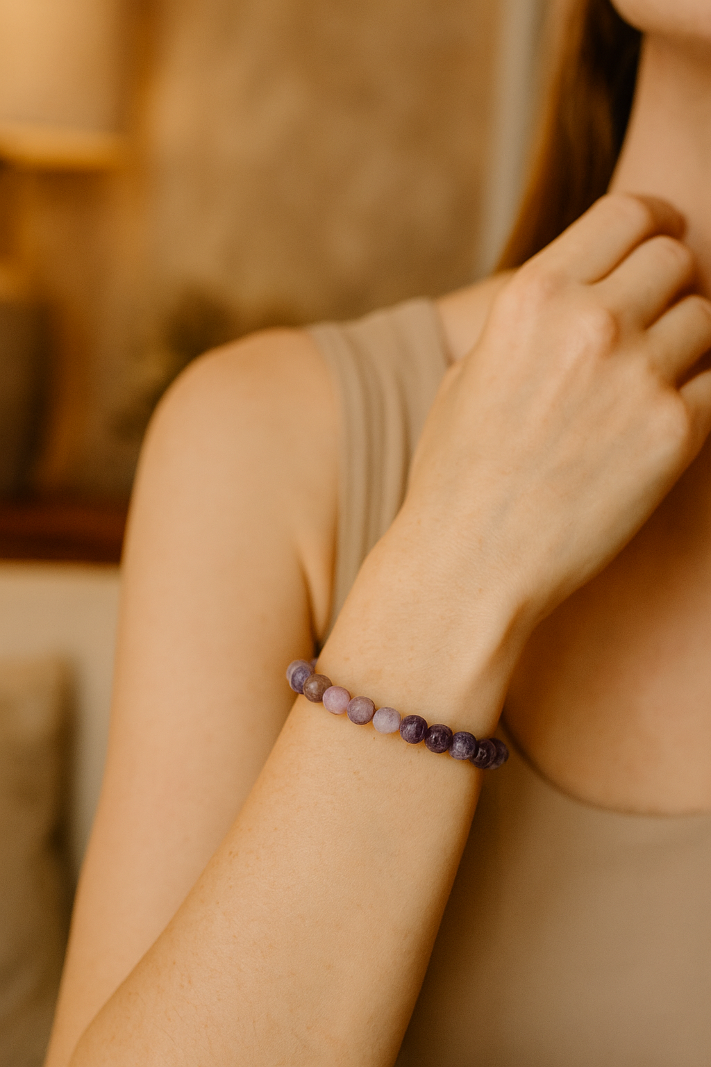 Sertifikalı Lepidolit 8 mm Doğal Taş Bileklik