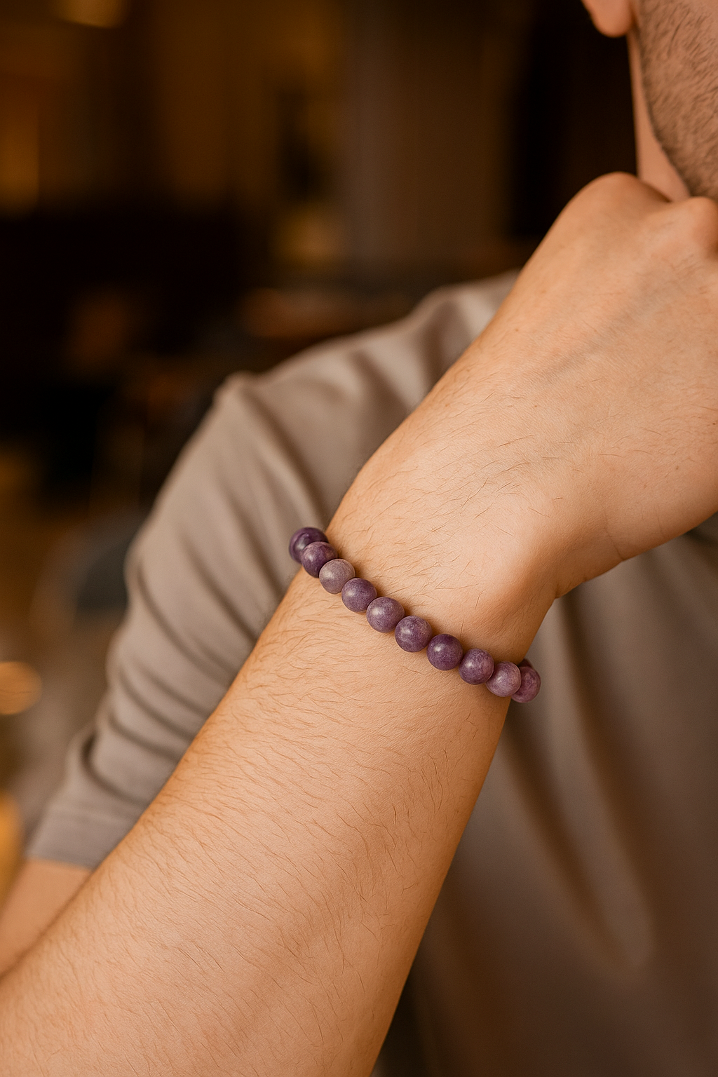 Sertifikalı Lepidolit 8 mm Doğal Taş Bileklik