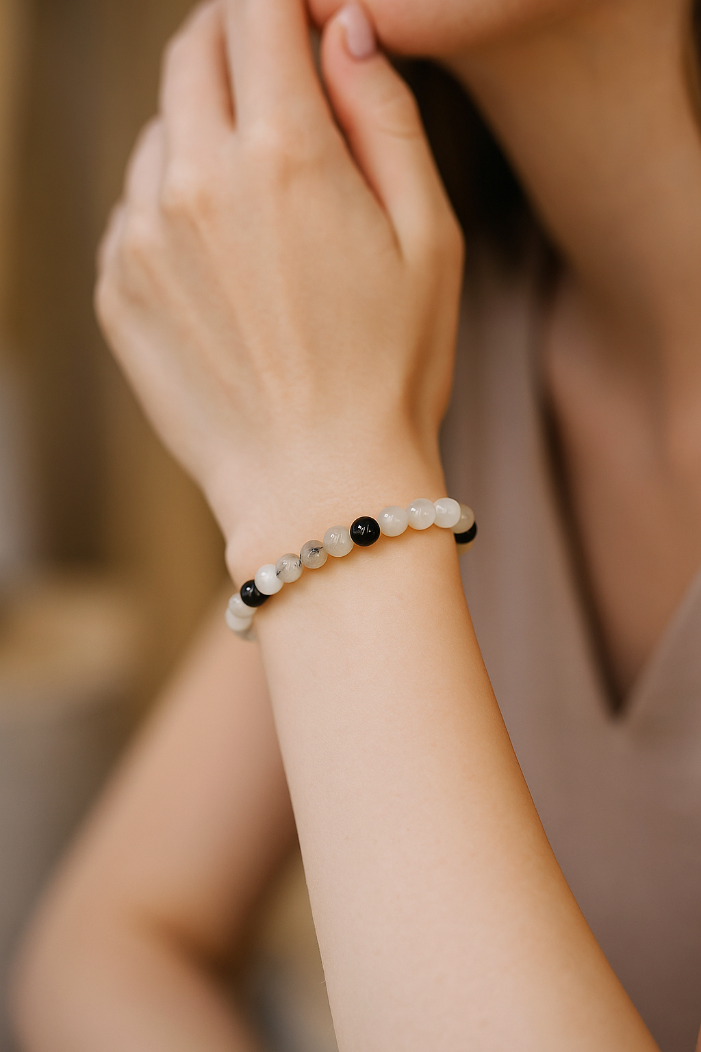 Sertifikalı Rutilli Kuvars 8 mm Doğal Taş Bileklik