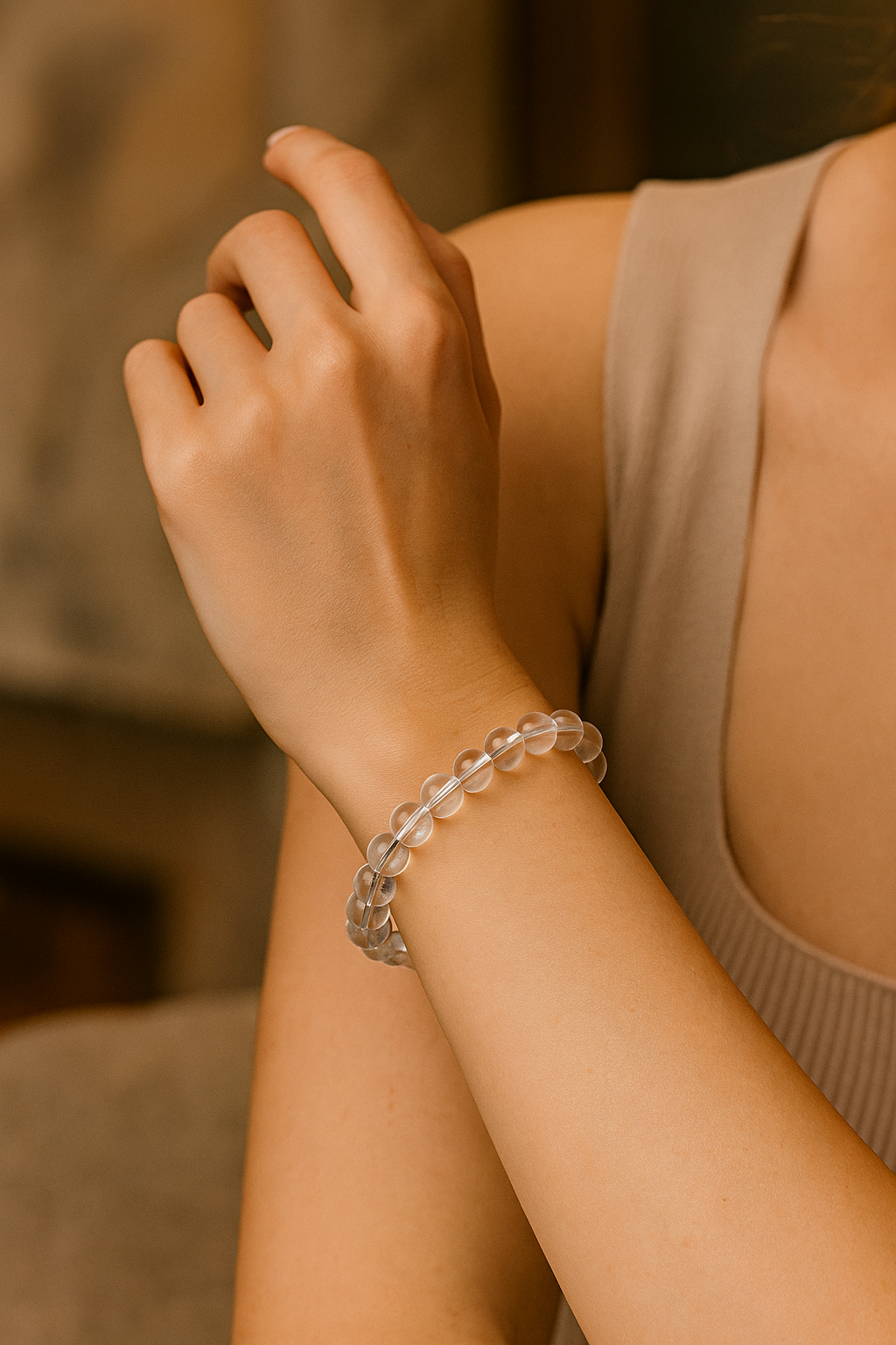 Sertifikalı Kristal Kuvars 8 mm Doğal Taş Bileklik