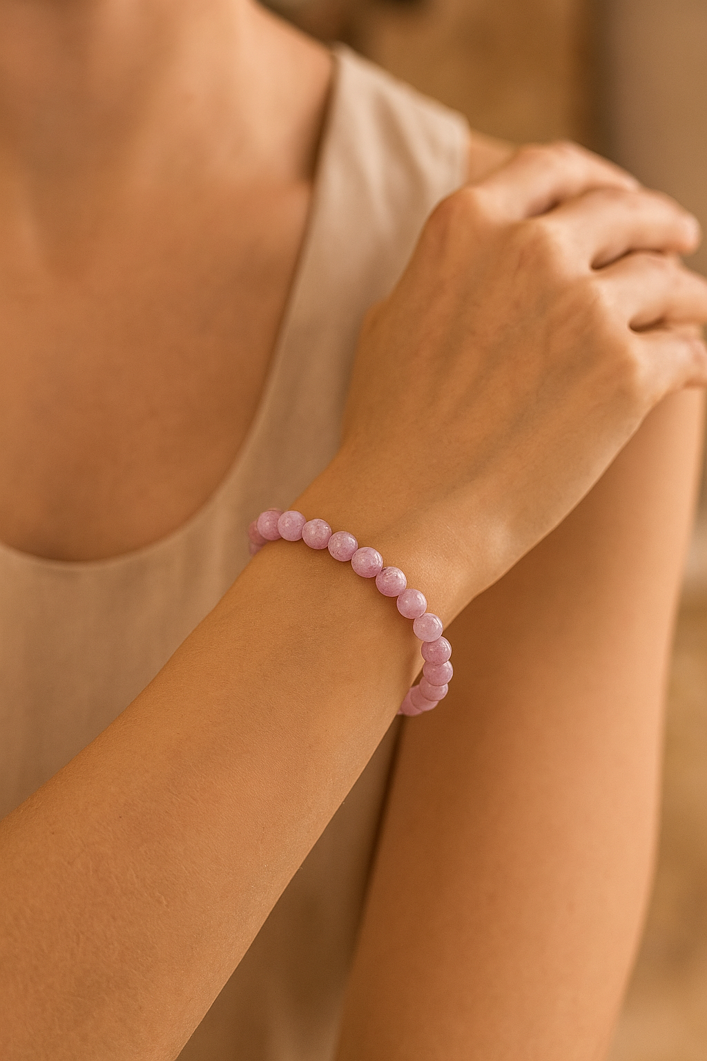 Sertifikalı Kunzit 8 mm Doğal Taş Bileklik