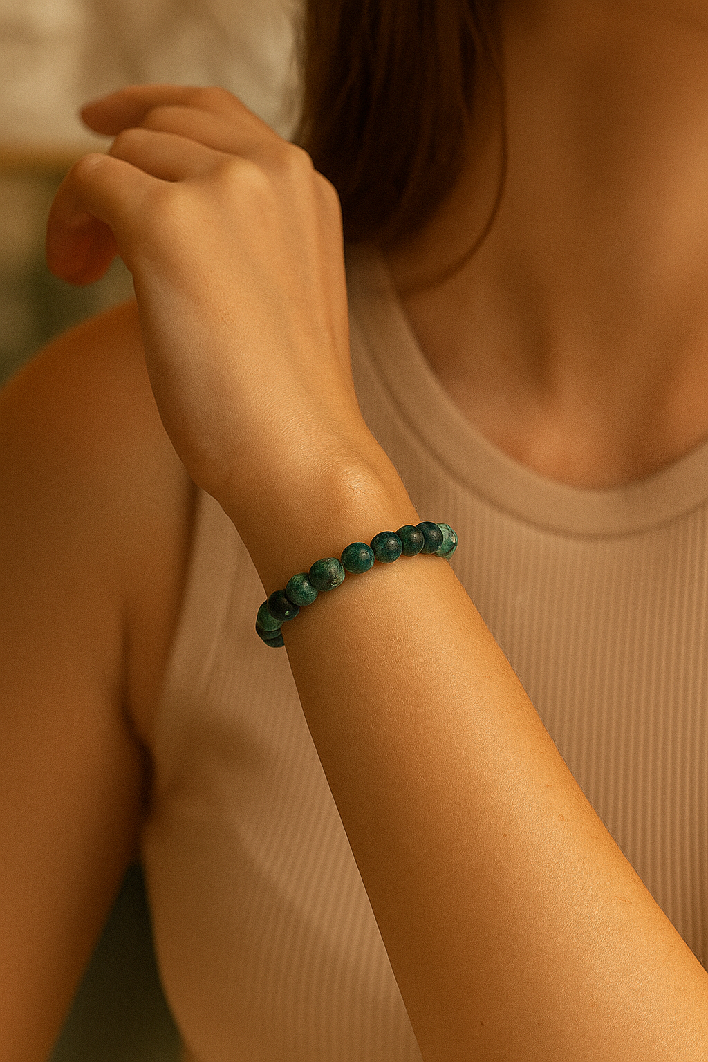 Sertifikalı Krizokol 8 mm Doğal Taş Bileklik