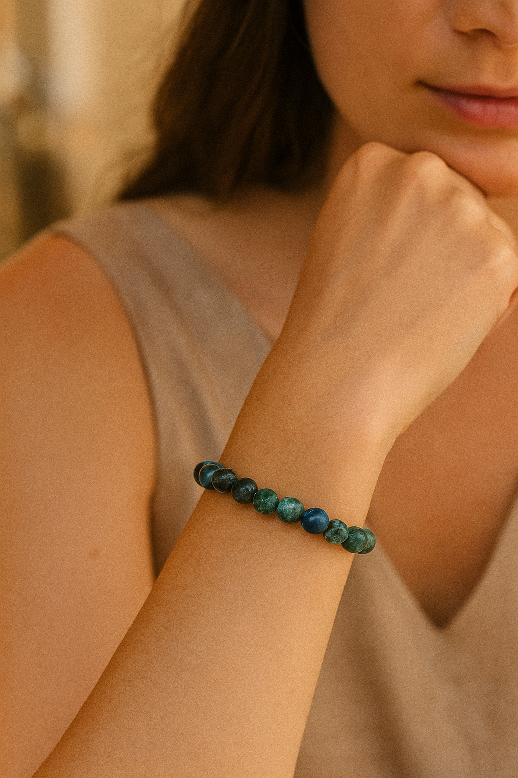 Sertifikalı Krizokol 8 mm Doğal Taş Bileklik