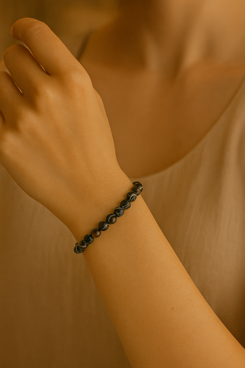 Sertifikalı Siyah Göz Akik 8 mm Doğal Taş Bileklik