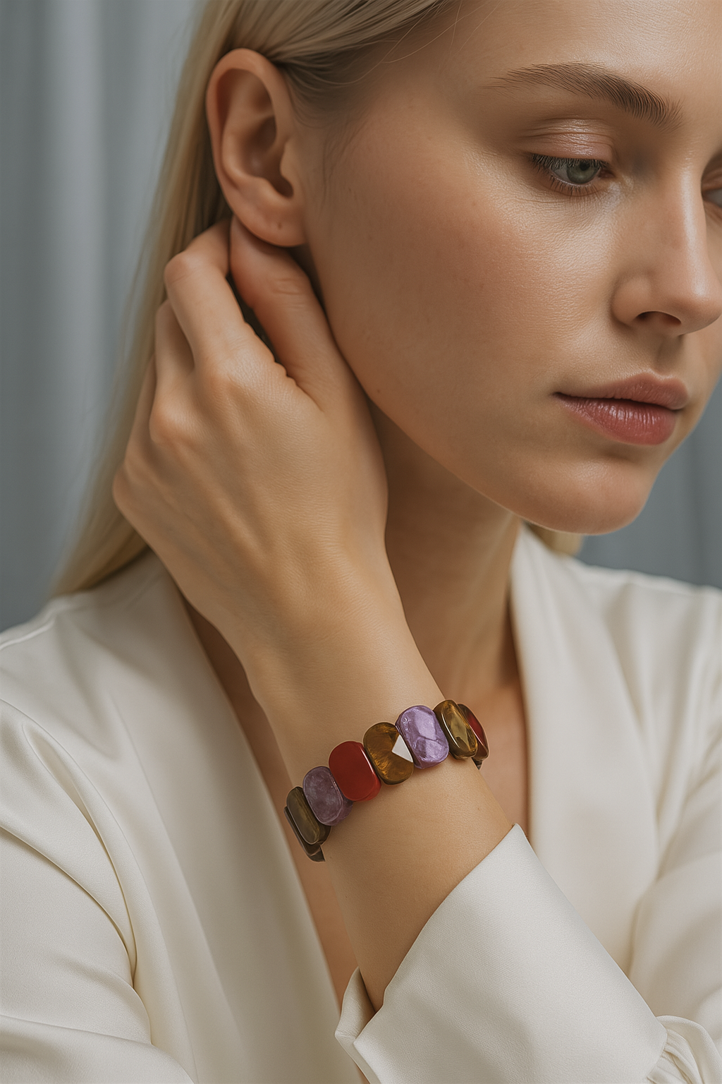 Sertifikalı Kova Burcu Doğal Taş Geniş Kesim Kadın Bileklik