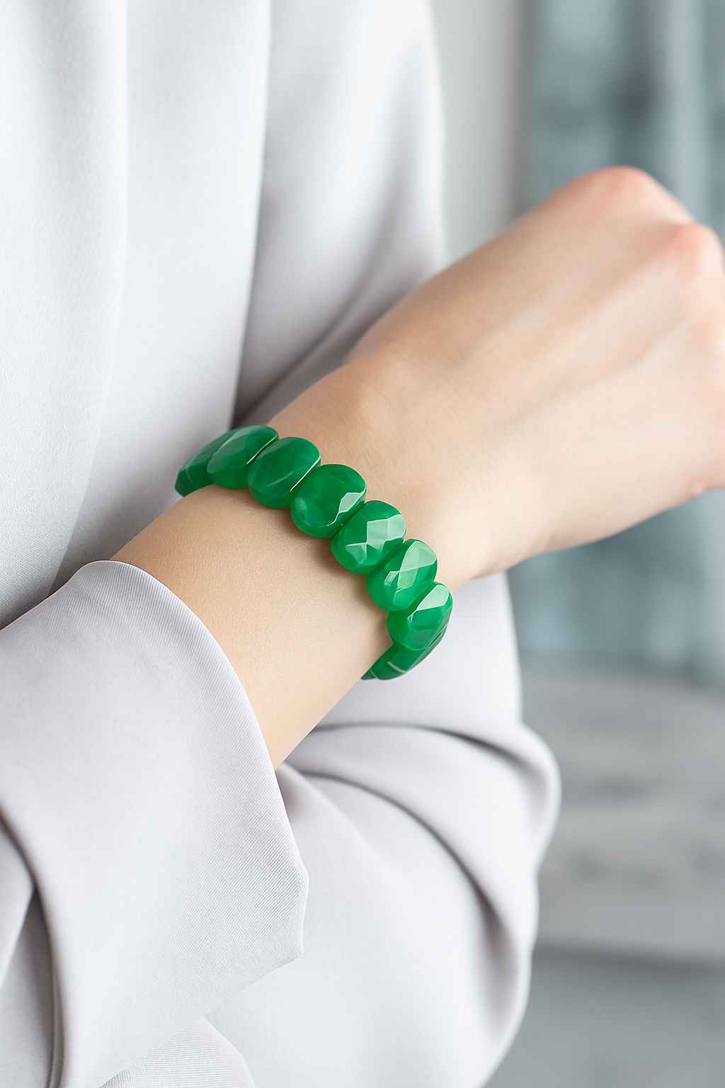 Sertifikalı Yeşil Akik 9 x 14 mm Özel Kesim Bileklik