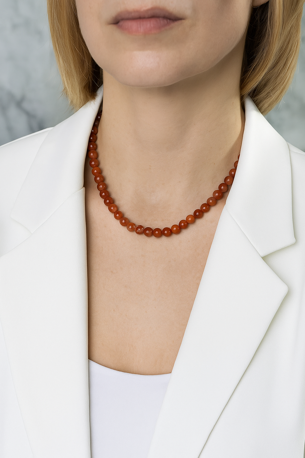 Sertifikalı Yemen Akiği 8 mm Dizi Doğal Taş Kolye