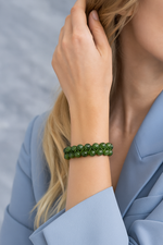Sertifikalı Yeşim (Serpantin) 8 mm Çift Sıra Makrome Doğal Taş Bileklik
