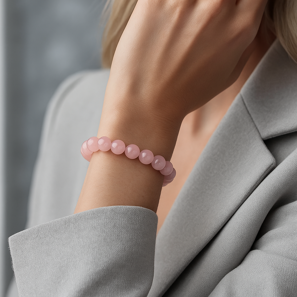 Sertifikalı Pembe Kuvars 8 mm Doğal Taş Bileklik