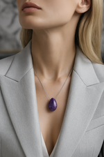 Sertifikalı Ametist Doğal Taş Damla Model Kolye