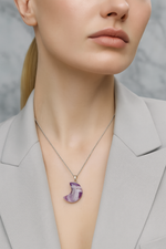 Sertifikalı Ametist Doğal Taş Ay Model Kolye