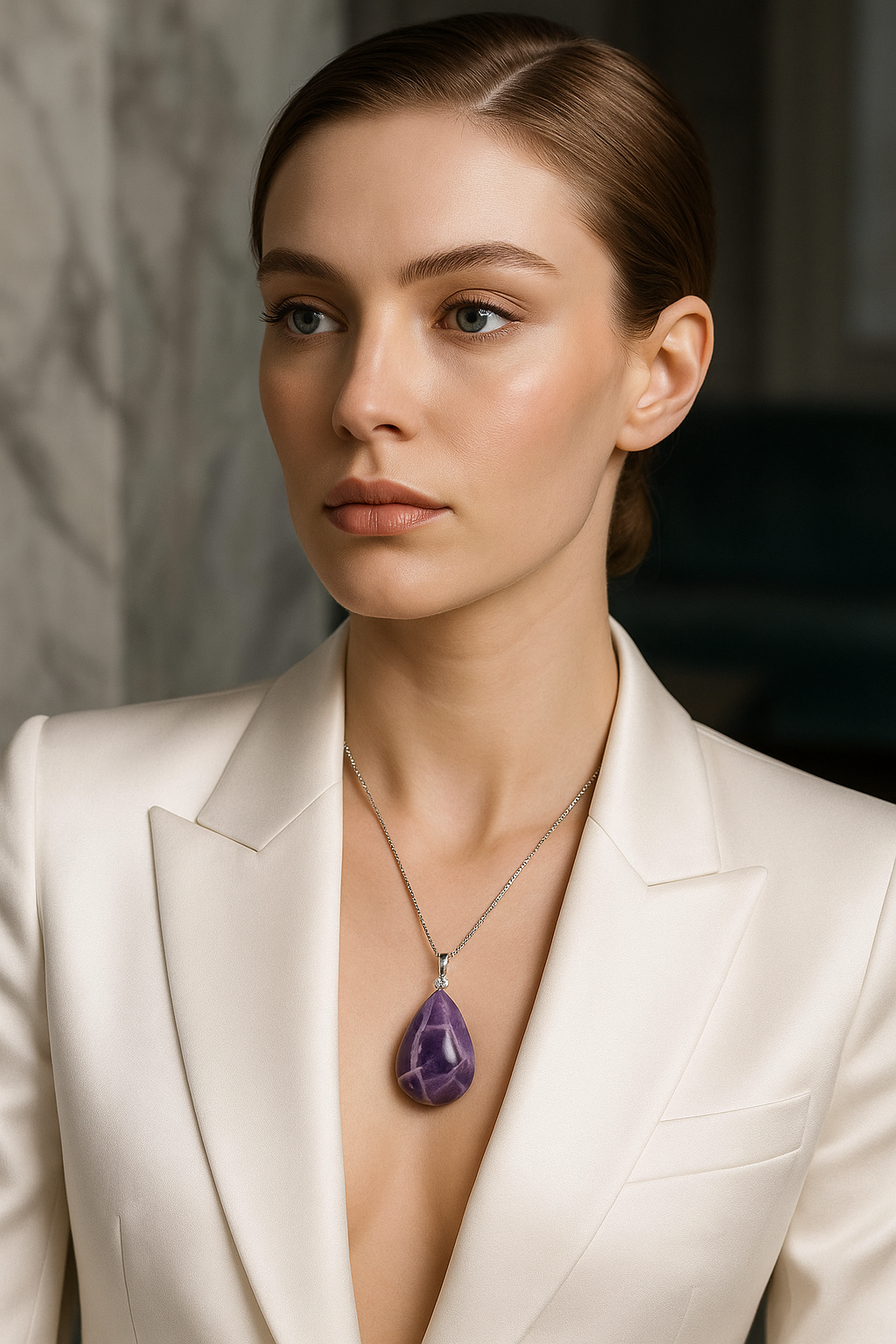 Sertifikalı Ametist Doğal Taş Kolye