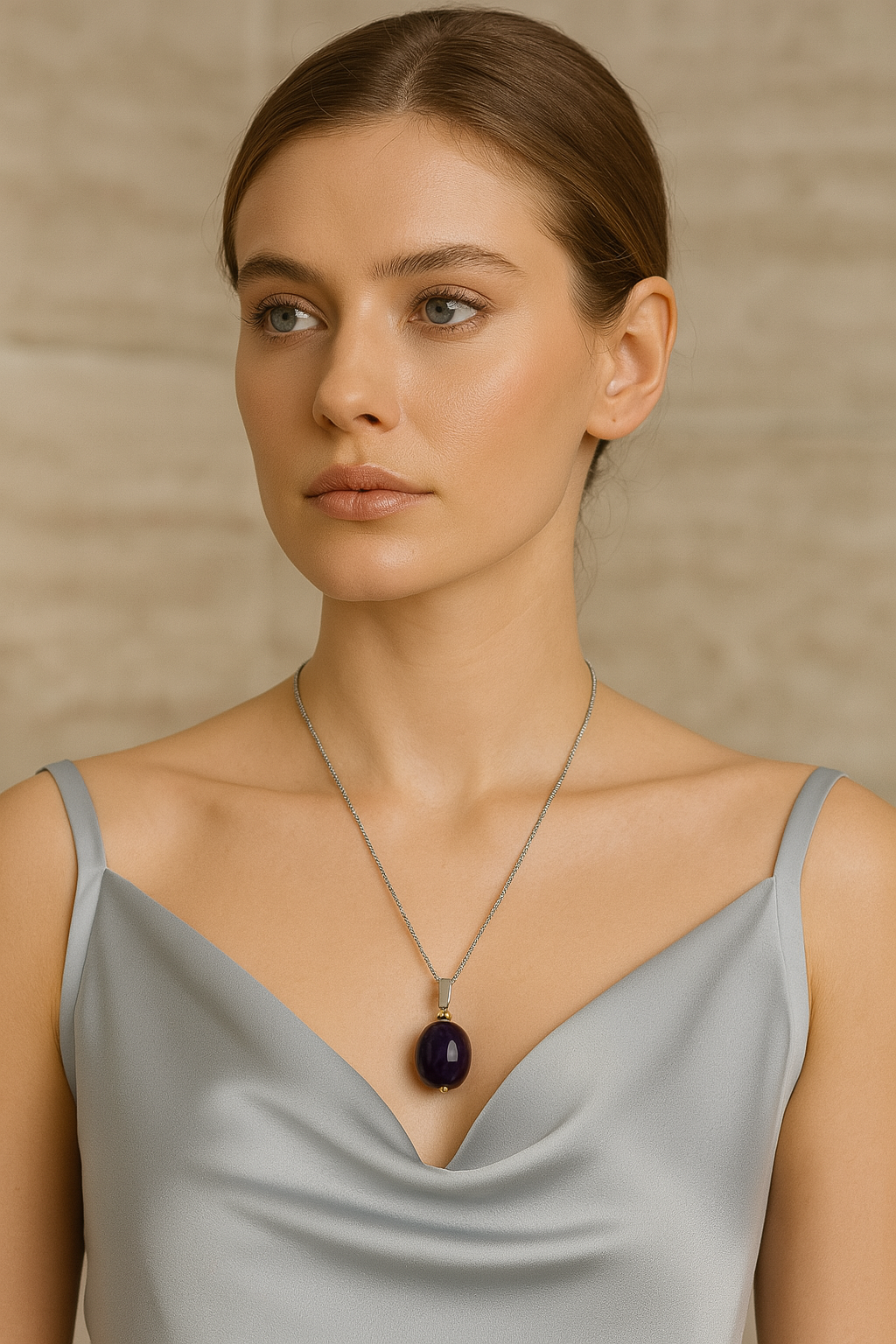 Sertifikalı Ametist Doğal Taş Kolye