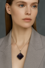 Sertifikalı Ametist Doğal Taş Piramit Model Kolye