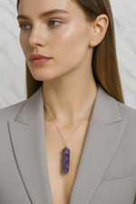 Sertifikalı Ametist Taşı Doğal Taş Tel Sarmalı Kolye