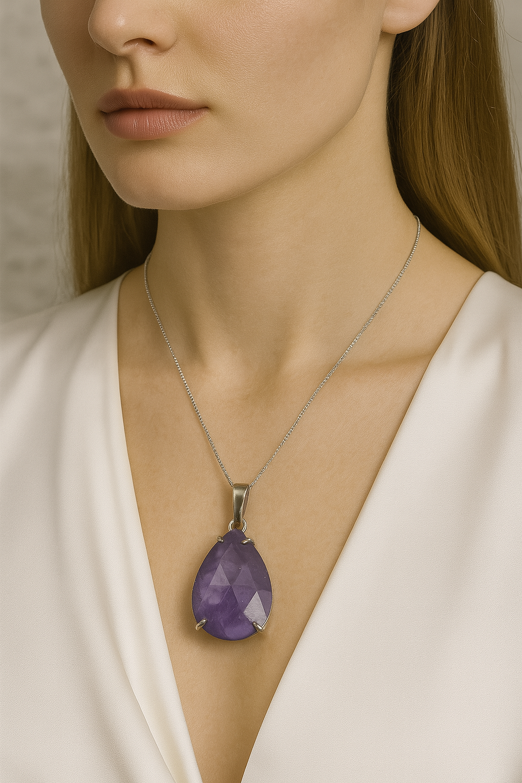 Sertifikalı Ametist Doğal Taş Kolye