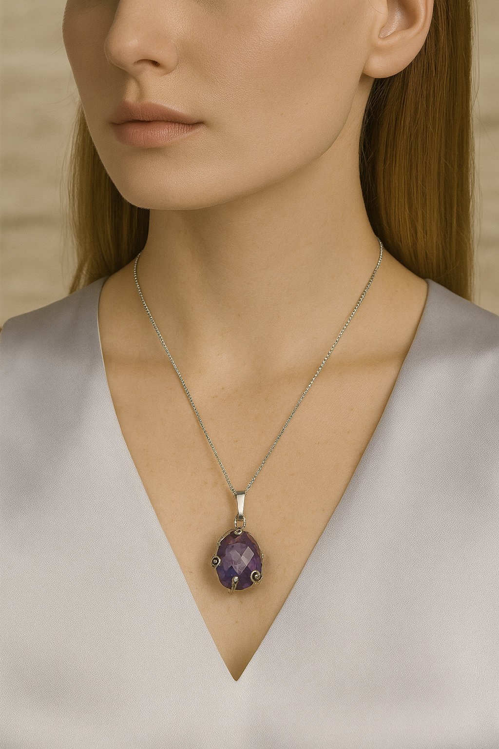 Sertifikalı Ametist Doğal Taş Kolye