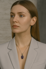 Sertifikalı Ametist Doğal Taş 925 Ayar Gümüş Kolye