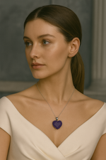 Sertifikalı Ametist Doğal Taş Gümüş Renkli Kolye