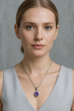 Sertifikalı Ametist Doğal Taş Gümüş Kolye