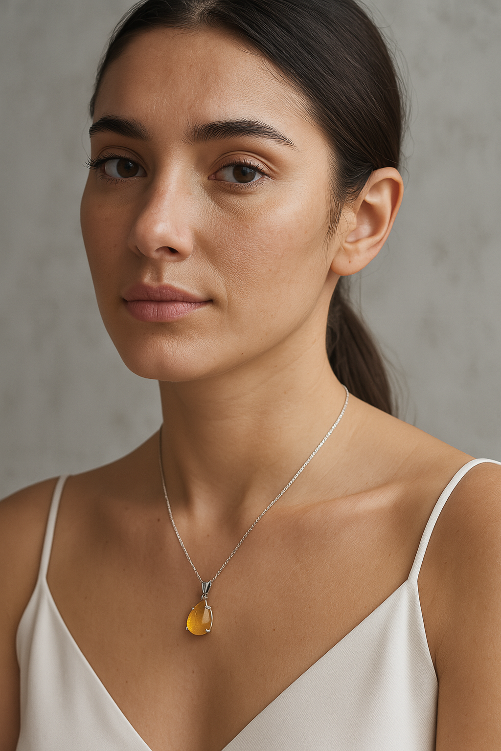 Sertifikalı Sitrin Doğal Taş Gümüş Kolye