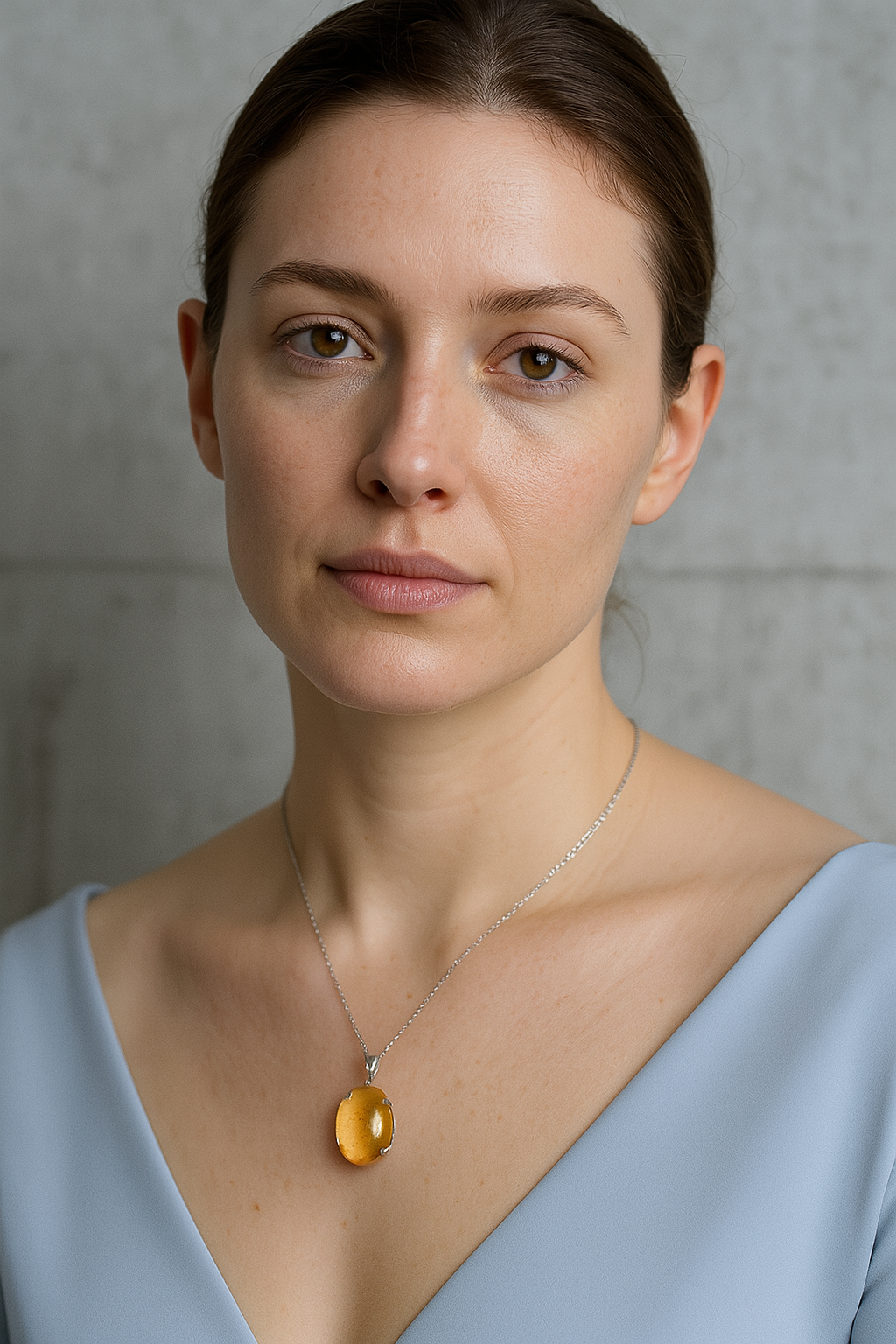 Sertifikalı Sitrin Doğal Taş Gümüş Kolye