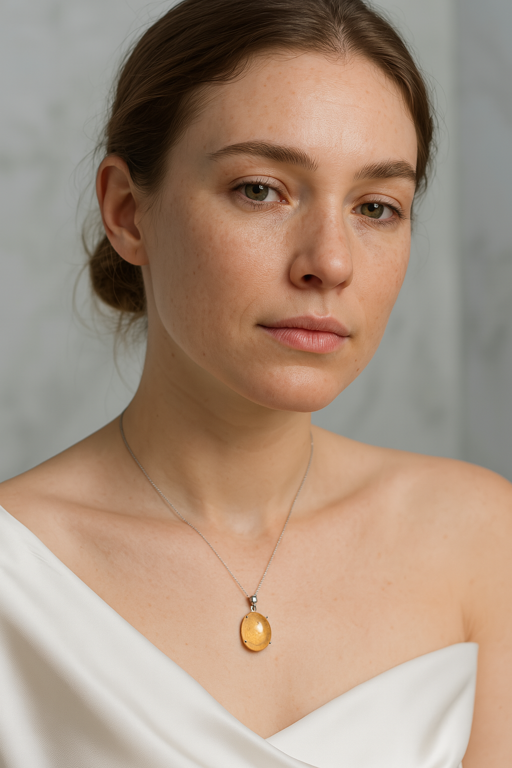 Sertifikalı Sitrin Doğal Taş Gümüş Kolye