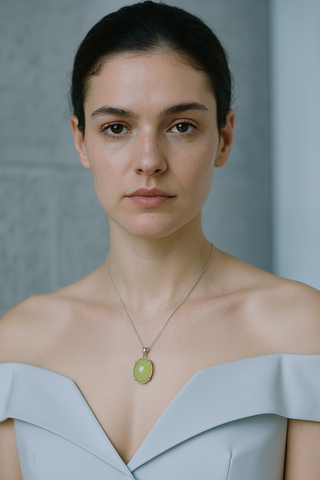 Sertifikalı Prehnite Doğal Taş Gümüş Kolye