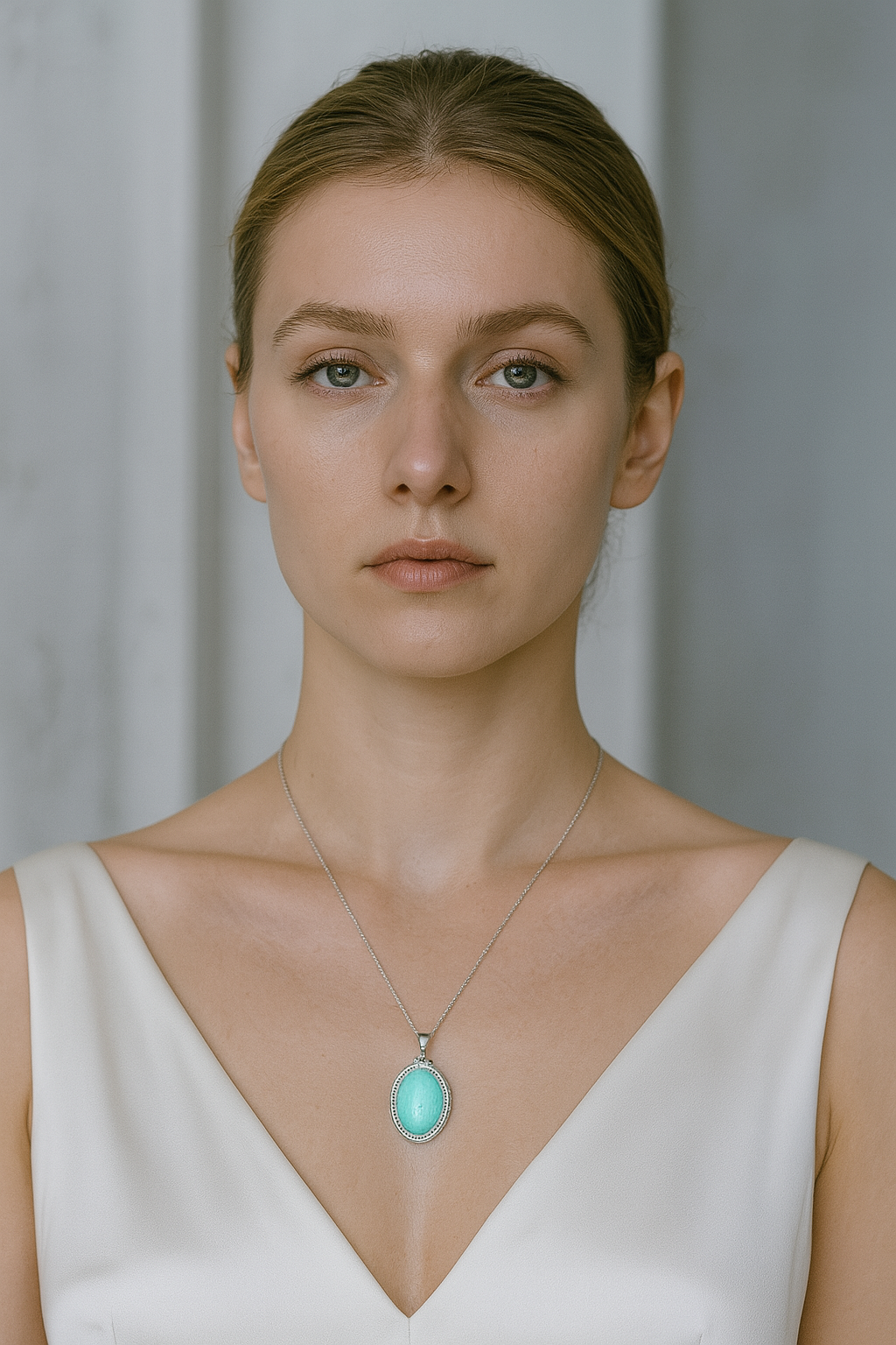 Sertifikalı Amazonit Doğal Taş 925 Ayar Gümüş Kolye