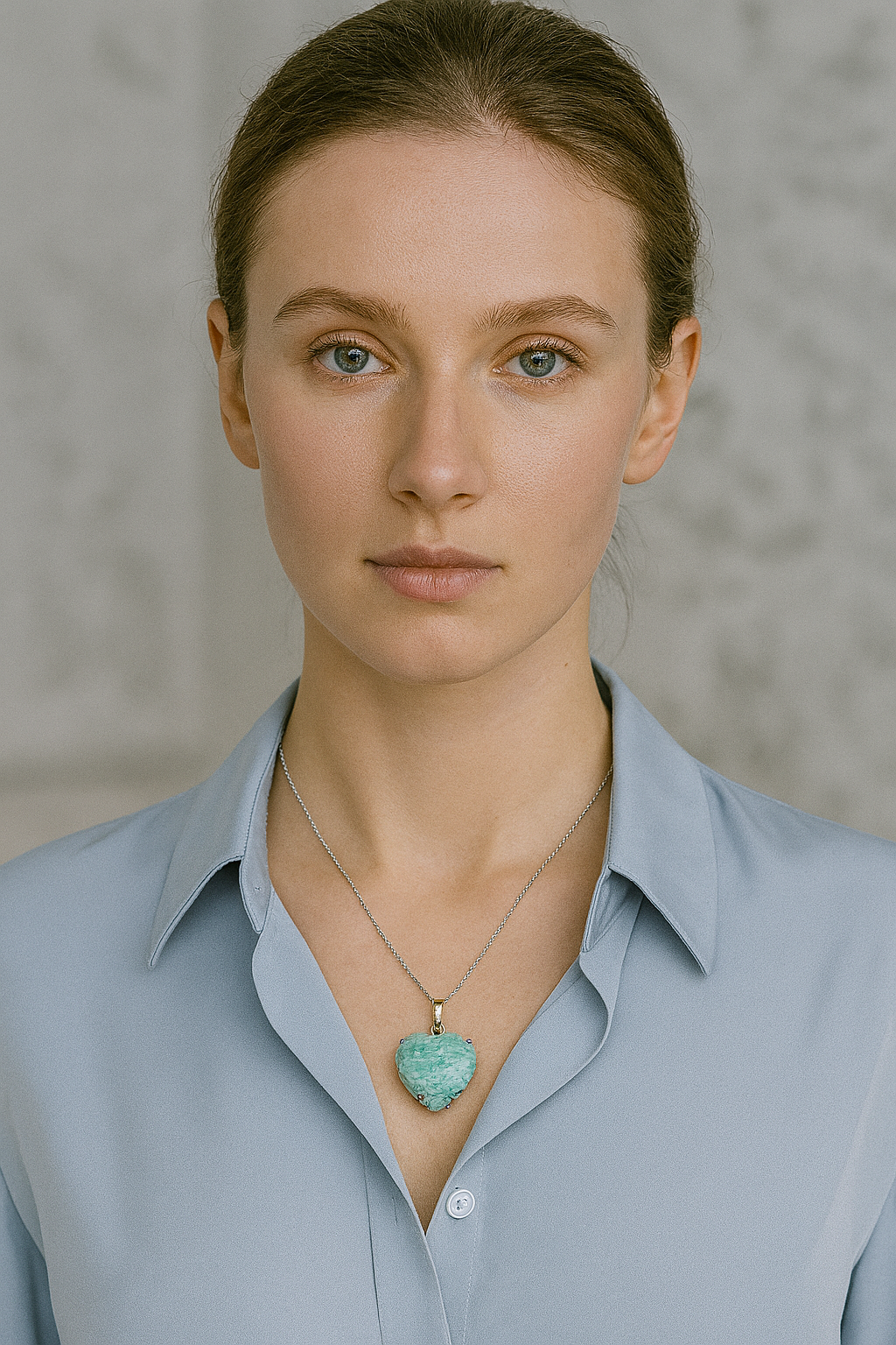 Sertifikalı Amazonit Doğal Taş Gümüş Renkli Kolye