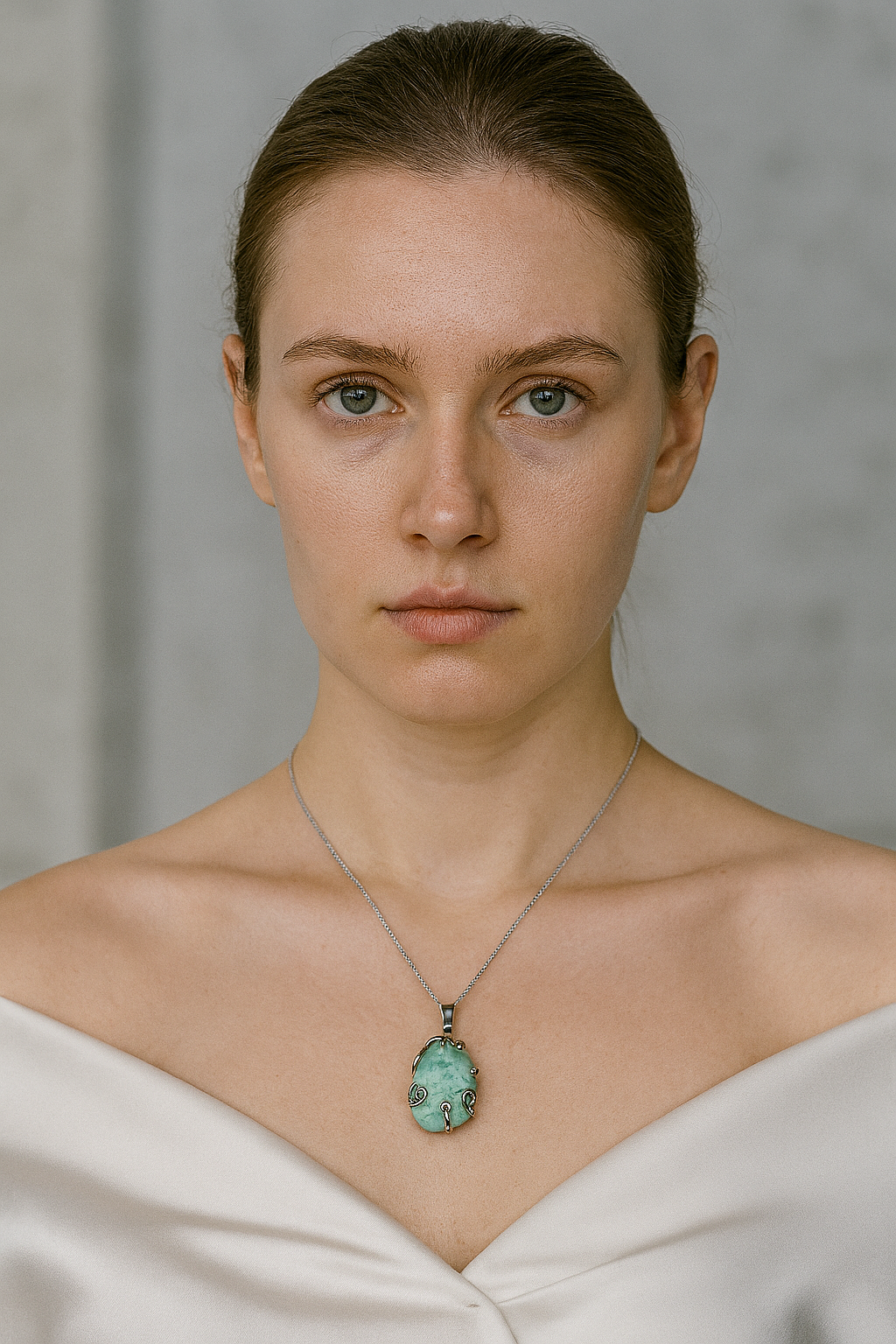 Sertifikalı Amazonit Doğal Taş Gümüş Renkli Kolye