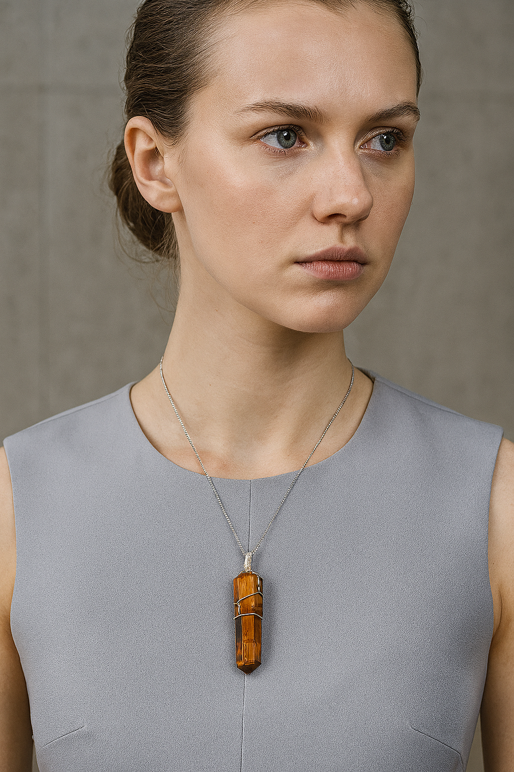 Sertifikalı Kaplan Gözü Taşı Doğal Taş Tel Sarmalı Kolye