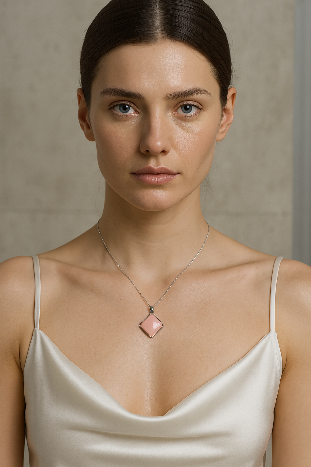 Sertifikalı Pembe Kuvars Doğal Taş Piramit Model Kolye