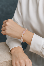 Sertifikalı Pembe Kuvars – İnci – Hematit Doğal Taş Tasarım Bileklik | Pirtash | Özel Üretim