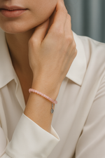 Sertifikalı Pembe Kuvars Doğal Taş 925 Ayar Gümüş Bileklik | Pirtash | Özel Üretim