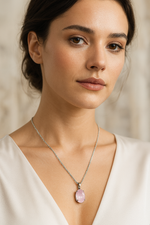 Sertifikalı Pembe Kuvars Doğal Taş 925 Ayar Gümüş Kolye | Pirtash | Özel Üretim