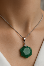 Sertifikalı Aventurin Doğal Taş Hekzagonal Kesim Kolye | Pirtash | Özel Üretim