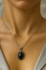 Sertifikalı Siyah Göz Akik Doğal Taş 925 Ayar Gümüş Kolye | Pirtash | Özel Üretim