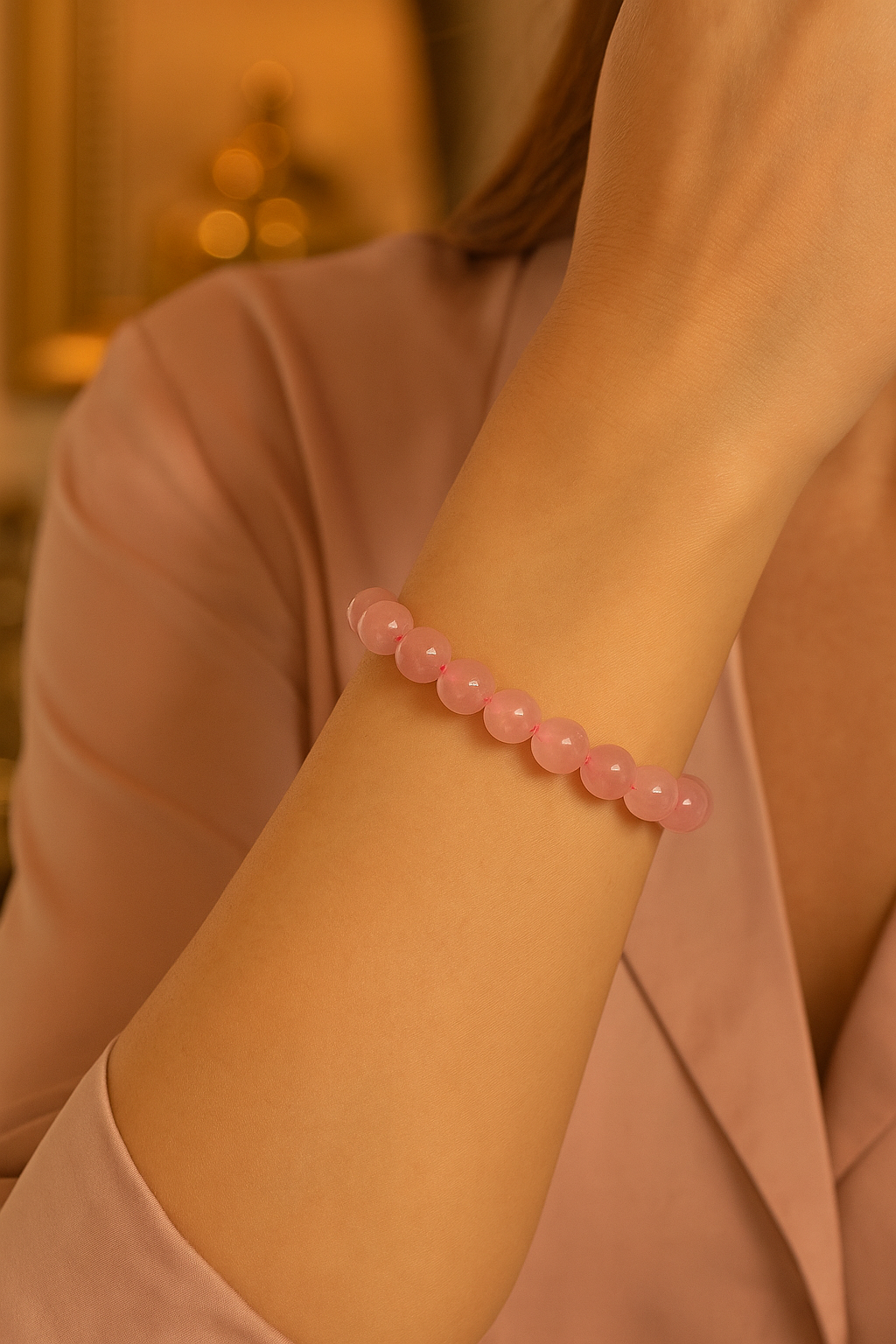 Sertifikalı Pembe Kuvars Doğal Taş Bileklik – 8 mm Küre Kesim
