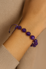 Ametist Fasetli Doğal Taş Makrome Bileklik