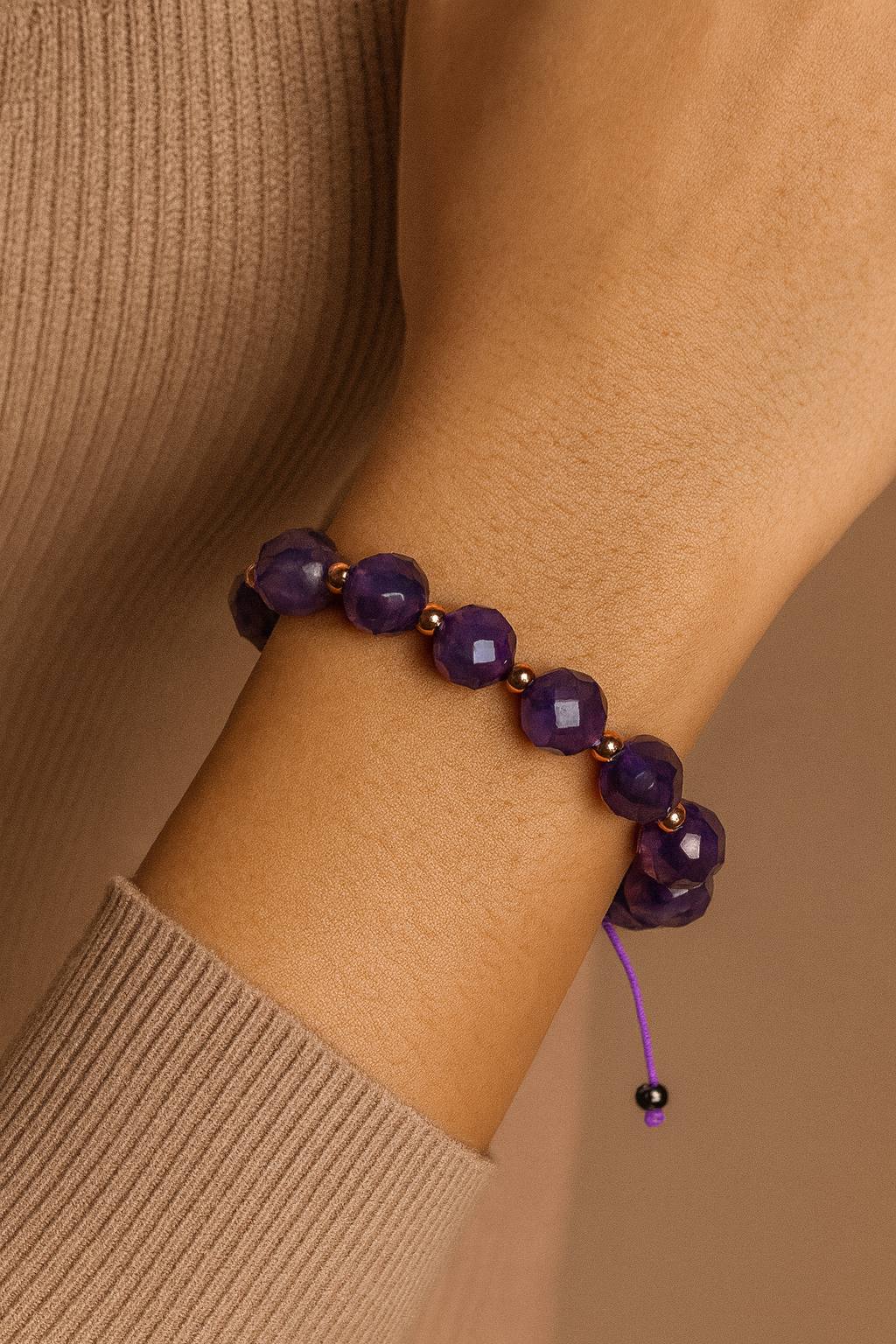 Ametist Fasetli Doğal Taş Makrome Bileklik