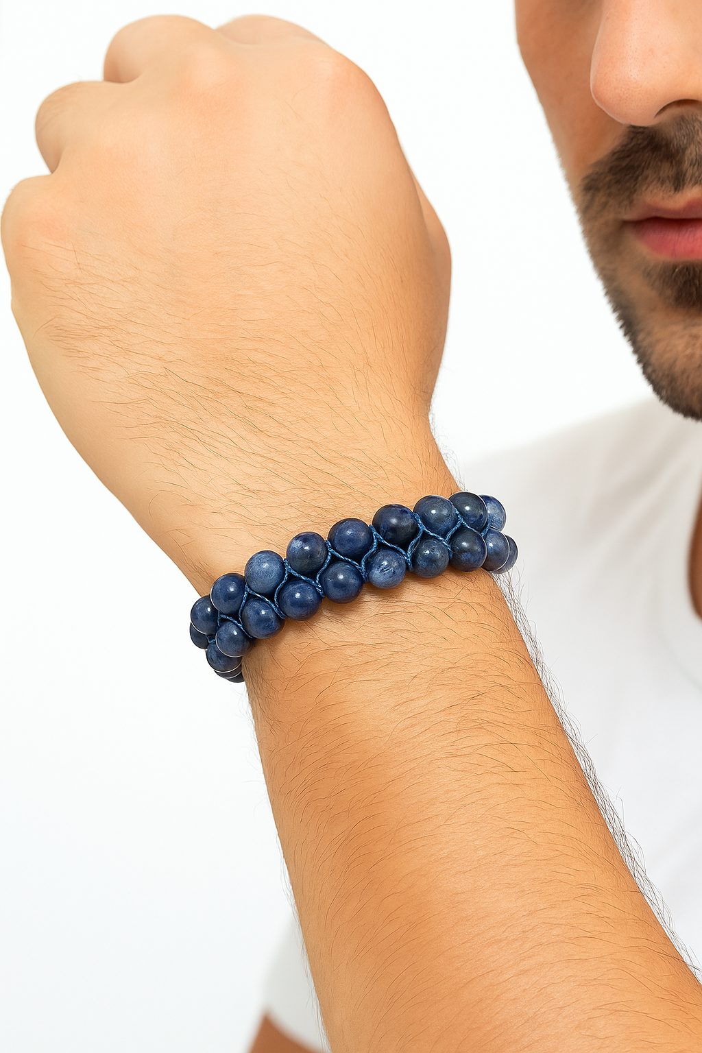 Sertifikalı Sodalit 8 mm Çift Sıra Makrome Doğal Taş Bileklik