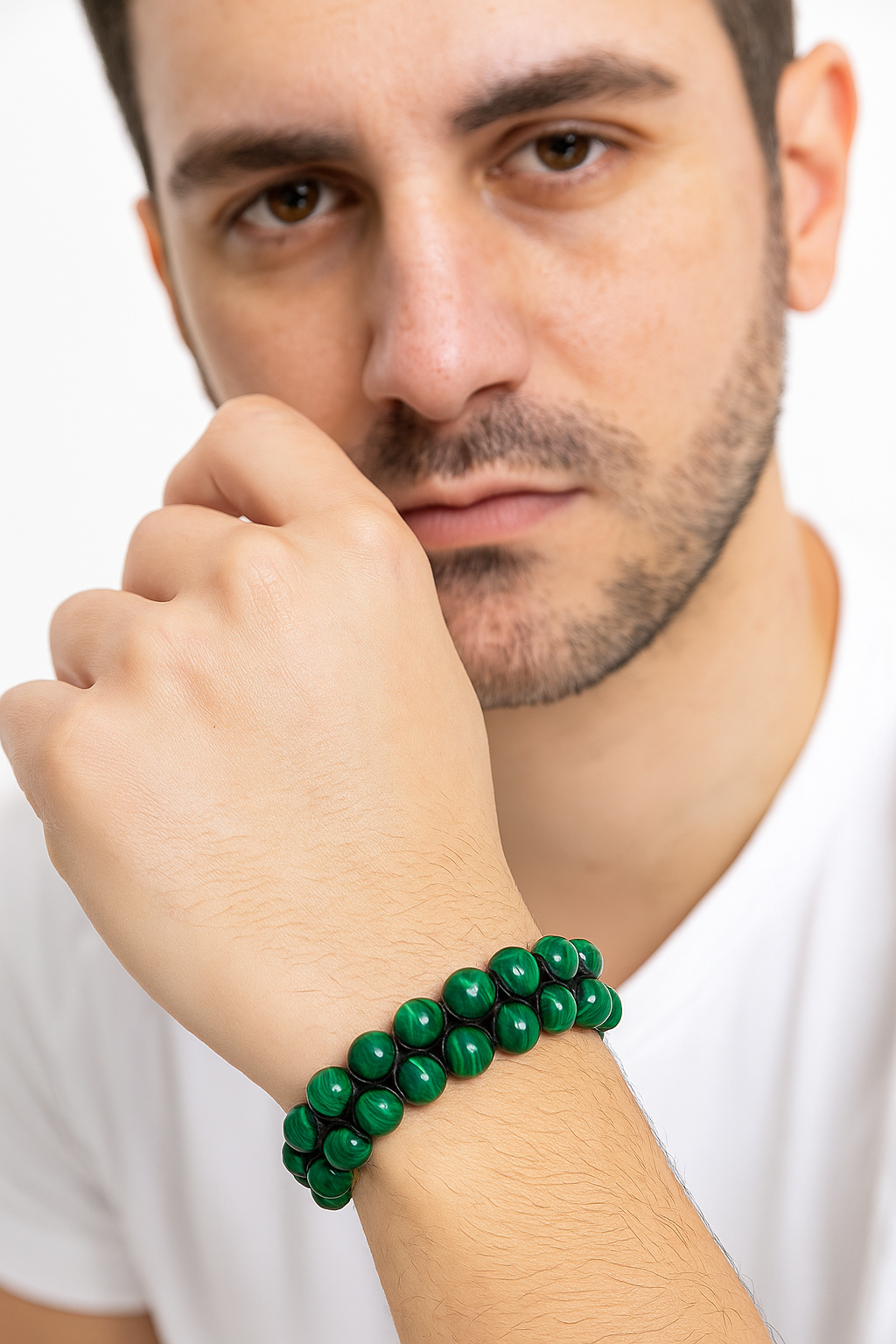 Sertifikalı Malakit 8 mm Çift Sıra Makrome Doğal Taş Bileklik