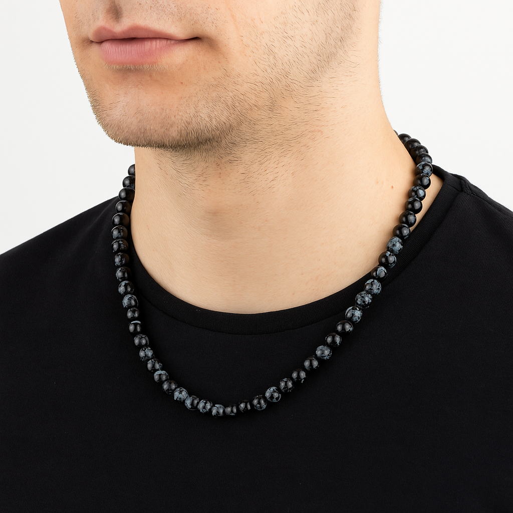 Sertifikalı Karlı Obsidyen 6 mm Dizi Doğal Taş Kolye