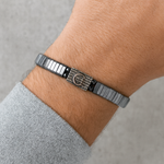 Ay Yıldız Gümüş Aparatlı Hematit Doğal Taş Makrome Bileklik