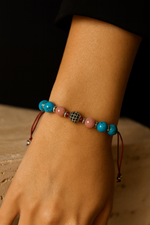 Turkuaz - Rodokrosit Doğal Taş Makrome Bileklik