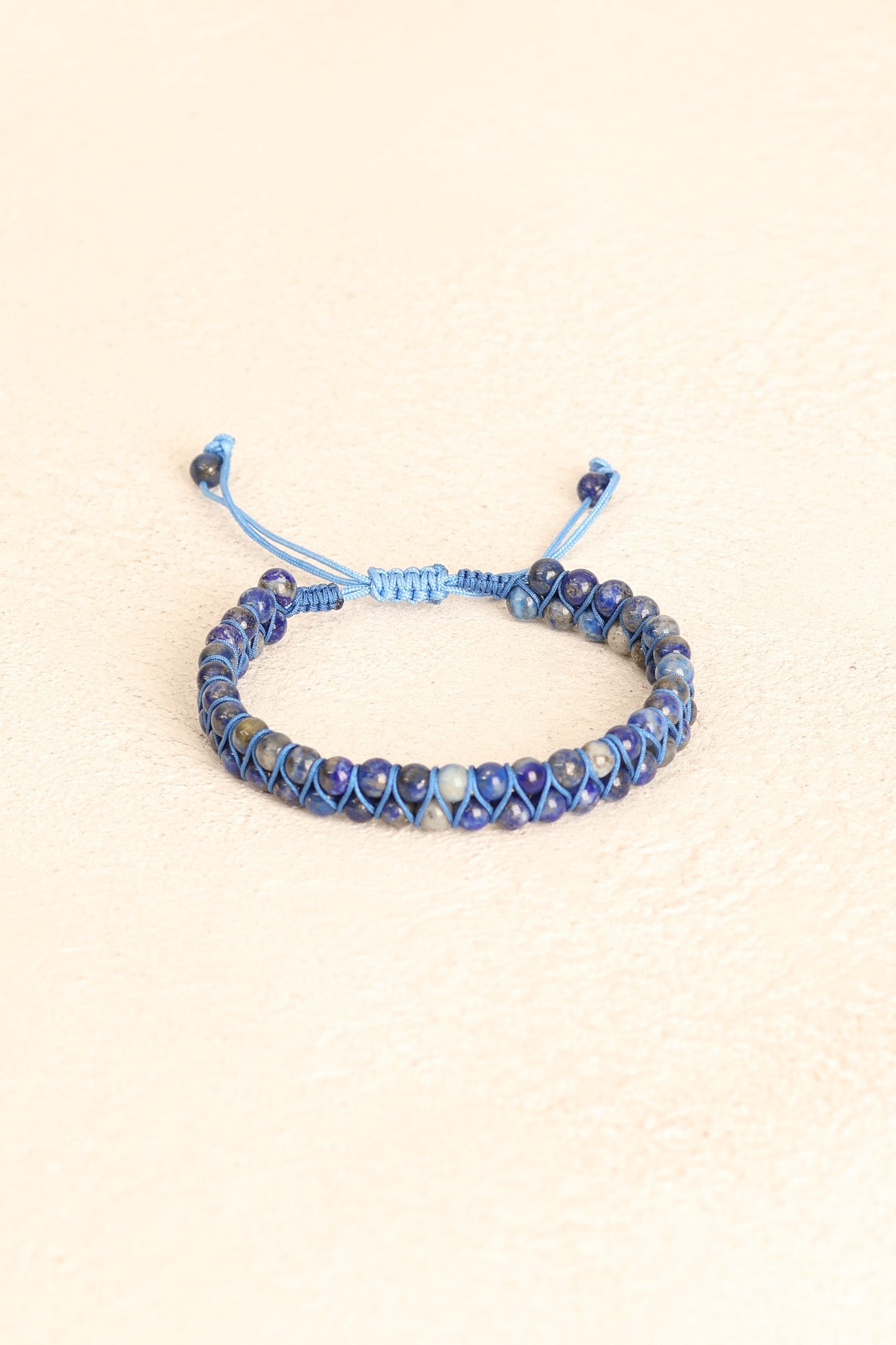 Sertifikalı Lapis Lazuli Doğal Taş Çift Sıra Makrome Bileklik – 4 mm | Pirtash | Özel Üretim
